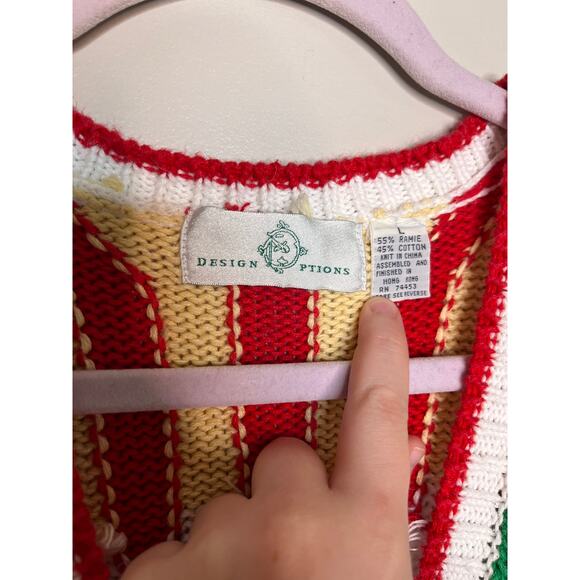 1990s Design Options Farmers Market Produce Art To Wear Fruits Scenic Cardigan L - Picture 2 of 7